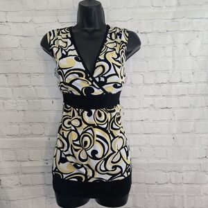 Perception  Concepts 90's Y2K  Abstract V Neck Babydoll Milkmaid Top M Yellow